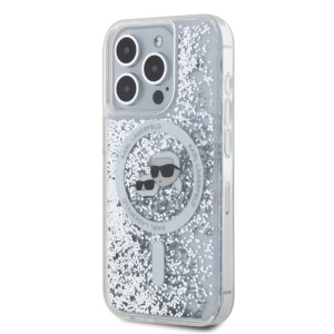 Husa pentru iPhone 15 Pro Max - Karl Lagerfeld Liquid Glitter MagSafe (KLHMP15XLGKCSGH) - Transparent Karl&Choupette Head - Img 3