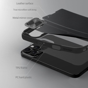 Husa pentru iPhone 16 - Nillkin Qin Prop Plain Leather Case - Black - Img 4