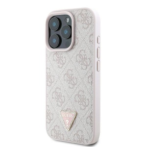 Husa pentru iPhone 16 Pro - Guess Leather 4G Triangle Strass (GUHCP16LP4TDPP) - Pink - Img 5