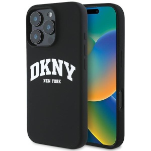 Husa pentru iPhone 16 Pro Max - DKNY Hardcase Silicone White Printed Logo MagSafe (DKHMP16XSNYACH) - Black - Img 1
