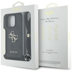 Husa pentru iPhone 16 Pro Max - Guess Hardcase 4G Big Logo with Cord Strap (GUHCP16XP4GMGCRK) - Black - Img 7