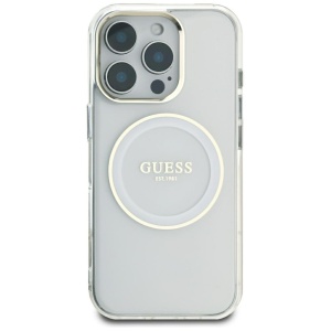 Husa pentru iPhone 16 Pro Max - Guess IML Metal Colored Circle MagSafe (GUHMP16XHTDRCEDH) - White - Img 3