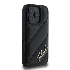 Husa pentru iPhone 16 Pro Max - Karl Lagerfeld Diagonal Quilted Script (KLHCP16XPQDSMGK) - Black - Img 6