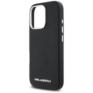 Husa pentru iPhone 16 Pro Max - Karl Lagerfeld Saffiano Full Wrapped Elongated Metal Logo MagSafe (KLHMP16XPSAFWMCK) - Black - Img 4