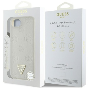 Husa pentru iPhone 16e - Guess Peony Grained Hot Stamp Triangle Logo MagSafe (GUHMPSE4PGBTME) - Beige - Img 11