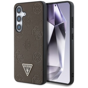 Husa pentru Samsung Galaxy S25 - Guess Peony Grained Hot Stamp Triangle Logo MagSafe (GUHMS25SPGBTMW) - Brown - Img 1