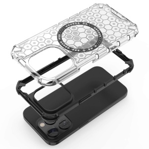 Husa transparenta pentru iPhone 15 Pro Max - Techsuit HoneyComb Shield MagSafe - Black - Img 4