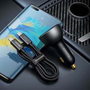 Incarcator Masina, Type-C, USB, 140W + Cablu USB-C 240W - Baseus (CGZX070001) - Black - Img 6