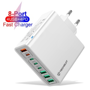 Incarcator Priza 4 x USB, 4 X Type-C, Fast Charging, 65W - Techsuit (CHPD224) - White