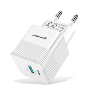 Incarcator Priza GaN, USB, Type-C, 25W - Techsuit (CHPD216) - White