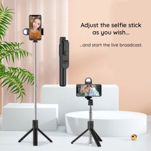 Selfie Stick cu Telecomanda si Lumina LED, 105cm - Techsuit (S05-S) - Black - Img 5