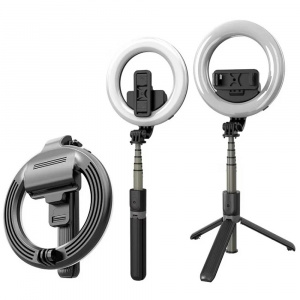 Selfie Stick cu Trepied si Telecomanda, 90cm - Techsuit (L07) - Black - Img 1
