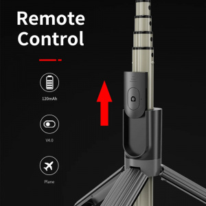 Selfie Stick cu Trepied si Telecomanda, 90cm - Techsuit (L07) - Black - Img 3