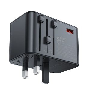 Adaptor pentru Priza 3x Type-C, EU, UK, AUS, US, GaN, PD75W - Acefast (Z1) - Black - Img 4