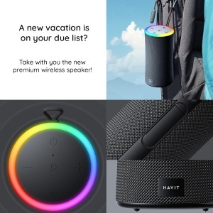 Boxa Wireless Portabila Bluetooth 5.3, RGB Lights, IPX6, 2000mAh - Havit (SK833BT) - Black - Img 2