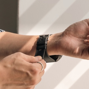 Curea pentru Fossil Hybrid 24mm / Mobvoi TicWatch Pro 5 / Suunto 9 / Suunto 9 Baro / Suunto D5 - Ringke Leather One Basic Bold - Black - Img 5