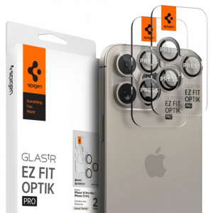 Folie Camera pentru iPhone 14 Pro / 14 Pro Max / 15 Pro / 15 Pro Max (set 2) - Spigen Glas.tR Optik EZ Fit Pro - Natural Titanium - Img 1