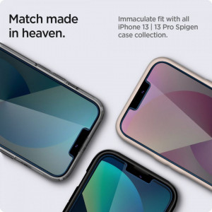 Folie pentru iPhone 13 / iPhone 13 Pro / iPhone 14 (set 2) - Spigen Glas.tR EZ FIT Privacy - Clear - Img 4