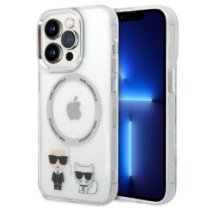 Husa iPhone 14 Pro - Karl Lagerfeld Hardcase MagSafe (KLHMP14LHKCT) - Transparent Karl & Choupette Aluminium - Img 2