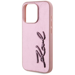 Husa iPhone 15 Pro - Karl Lagerfeld Hardcase Leather (KLHCP15LPFMFBKMP) - Pink Metal Signature - Img 6