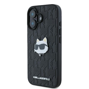 Husa iPhone 16 - Karl Lagerfeld Hardcase Leather Monogram (KLHCP16SPGKLCHPK) - Choupette Head Pin - Img 4