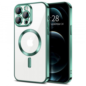 Husa pentru iPhone 12 Pro Max - Techsuit Luxury Crystal MagSafe - Light Green - Img 1