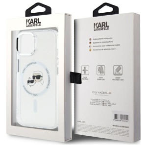 Husa pentru iPhone 14 - Karl Lagerfeld IML MagSafe (KLHMP14SHLSKCH) - White Metal Karl&Choupette Head - Img 8
