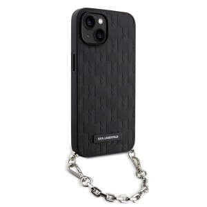 Husa pentru iPhone 14 - Karl Lagerfeld Saffiano Monogram Chain (KLHCP14SSACKLHPK) - Black - Img 6