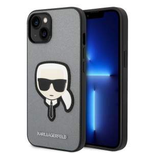 Husa pentru iPhone 14 Plus - Karl Lagerfeld Saffiano (KLHCP14MSAPKHG) - Silver Karl`s Head
