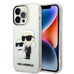 Husa pentru iPhone 14 Pro - Karl Lagerfeld Hardcase Glitter (KLHCP14LHNKCTGT) - Transparent Karl&Choupette - Img 1