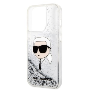 Husa pentru iPhone 14 Pro - Karl Lagerfeld Hardcase Glitter (KLHCP14LLNKHCH) - Silver Karl Head - Img 2