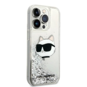 Husa pentru iPhone 14 Pro - Karl Lagerfeld Hardcase Glitter (KLHCP14LLNCHCS) - Silver Choupette Head - Img 5