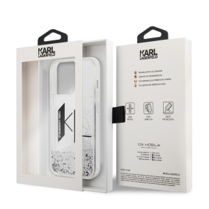 Husa pentru iPhone 14 Pro - Karl Lagerfeld Hardcase Liquid Glitter (KLHCP14LLBKLCS) - Big KL - Img 8