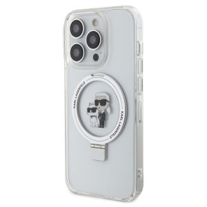 Husa pentru iPhone 14 Pro - Karl Lagerfeld Hardcase Ring Stand MagSafe (KLHMP14LHMRSKCH) - White Karl&Choupette - Img 6