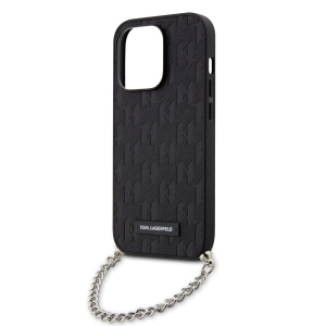Husa pentru iPhone 14 Pro - Karl Lagerfeld Saffiano Monogram Chain (KLHCP14LSACKLHPK) - Black - Img 2