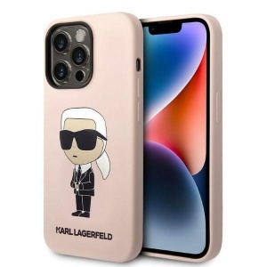 Husa pentru iPhone 14 Pro - Karl Lagerfeld Silicone (KLHCP14LSNIKBCP) - Pink Ikonik - Img 1