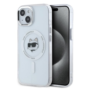Husa pentru iPhone 15 - Karl Lagerfeld IML MagSafe (KLHMP15SHLSCHH) - White Metal Choupette`s Head - Img 1