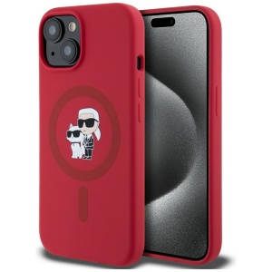 Husa pentru iPhone 15 - Karl Lagerfeld Silicone MagSafe (KLHMP15SSCMKCRHR) - Red Karl&Choupette