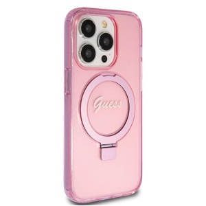 Husa pentru iPhone 15 Pro - Guess Ring Stand Script Glitter MagSafe (GUHMP15LHRSGSP) - Pink - Img 4