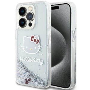 Husa pentru iPhone 15 Pro - Hello Kitty Hardcase Liquid Glitter Charms Kitty Head (HKHCP15LLIKHET) - Silver - Img 1
