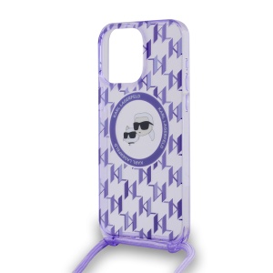 Husa pentru iPhone 15 Pro - Karl Lagerfeld IML Crossbody MagSafe (KLHMP15LHCKCKLCU) - Purple Monogram Karl&Choupette Head - Img 4