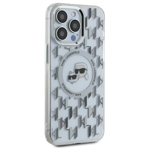 Husa pentru iPhone 15 Pro - Karl Lagerfeld IML MagSafe (KLHMP15LHMCKMHT) - Transparent Monogram Karl&Choupette Head - Img 6
