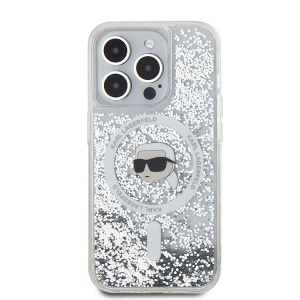 Husa pentru iPhone 15 Pro - Karl Lagerfeld Liquid Glitter MagSafe (KLHMP15LLGKISGH) - Transparent Karl Head - Img 3