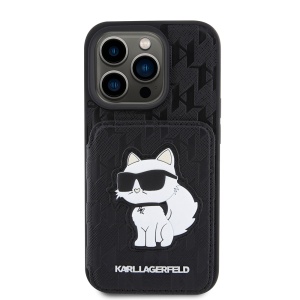 Husa pentru iPhone 15 Pro - Karl Lagerfeld Saffiano Cardslots and Stand (KLHCP15LSAKCNSCK) - Monogram Choupette - Img 5