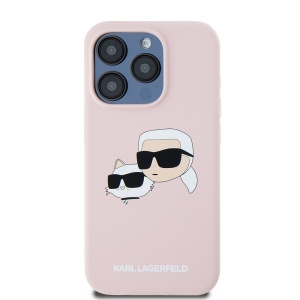 Husa pentru iPhone 15 Pro - Karl Lagerfeld Silicone MagSafe (KLHMP15LSKCHPPLP) - Pink Karl&Choupette Head - Img 2