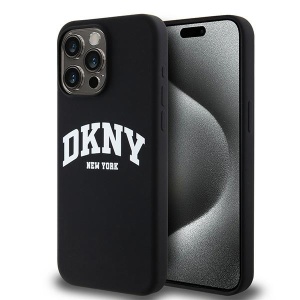 Husa pentru iPhone 15 Pro Max - DKNY Hardcase Liquid Silicone White Printed Logo MagSafe (DKHMP15XSNYACH) - Black - Img 1