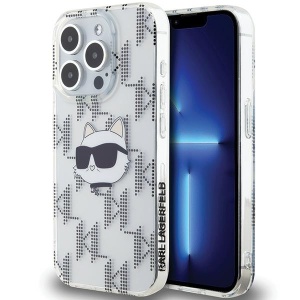 Husa pentru iPhone 15 Pro Max - Karl Lagerfeld IML Luxury (KLHCP15XHKLPCHT) - Transparent Choupette Head&Monogram - Img 1