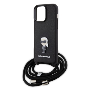 Husa pentru iPhone 15 Pro Max - Karl Lagerfeld Saffiano Crossbody (KLHCP15XSASKNPSK) - Monogram Metal Pin Karl - Img 6