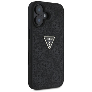 Husa pentru iPhone 16 - Guess Leather Hot Stamp 4G Pattern Triangle Metal Logo (GUHCP16SPGP4STRK) - Black - Img 5