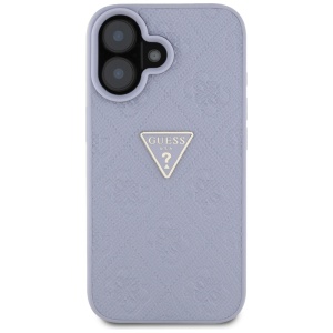 Husa pentru iPhone 16 - Guess Leather Hot Stamp 4G Pattern Triangle Metal Logo (GUHCP16SPGP4STRU) - Light Purple - Img 3